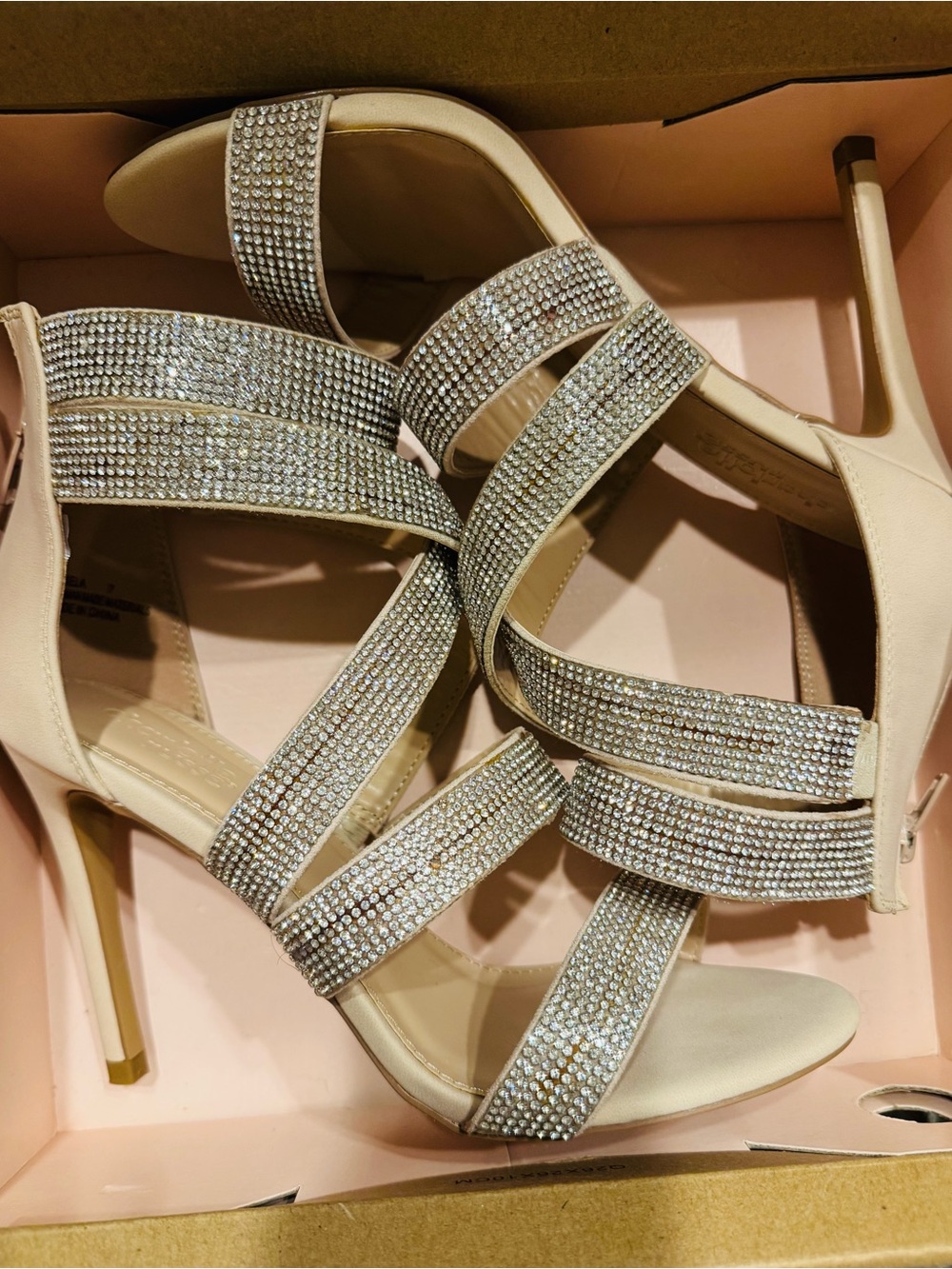 Elegant Nude Crystal-Strap High Heel Sandals